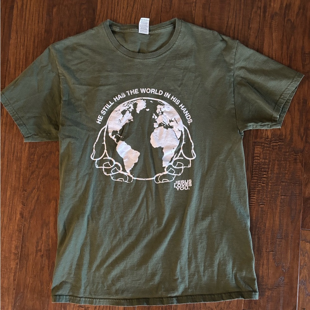 Olive Green Jesus Loves You T-Shirt